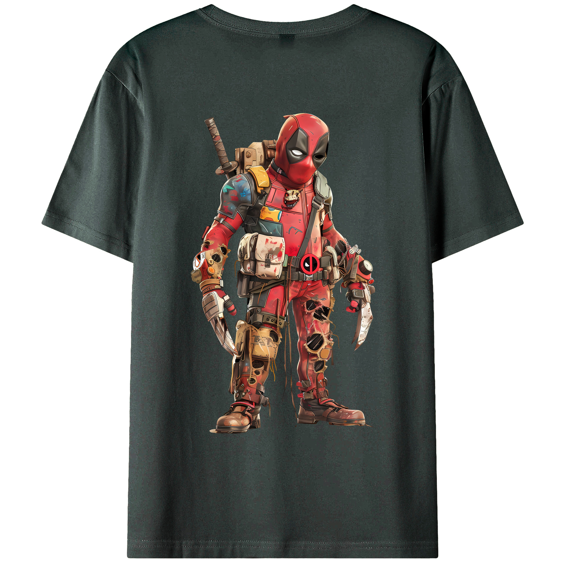 （画像用） Deadpool デッドプール 綿100％ メンズ半袖Tシャツ（バックプリント） 通気性